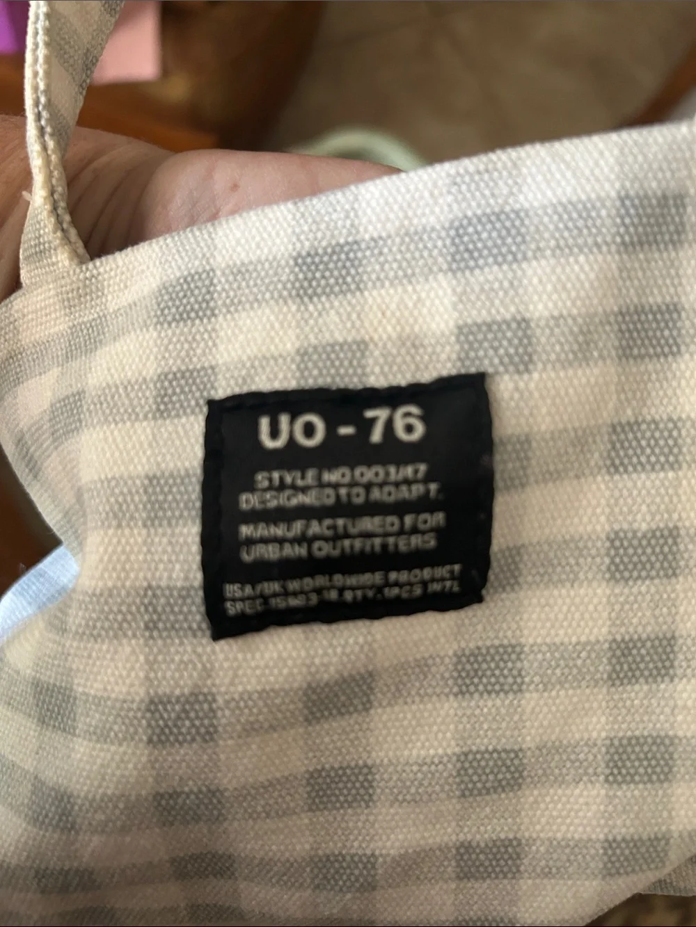 Urban Outfitters Gray and White Gingham Tote